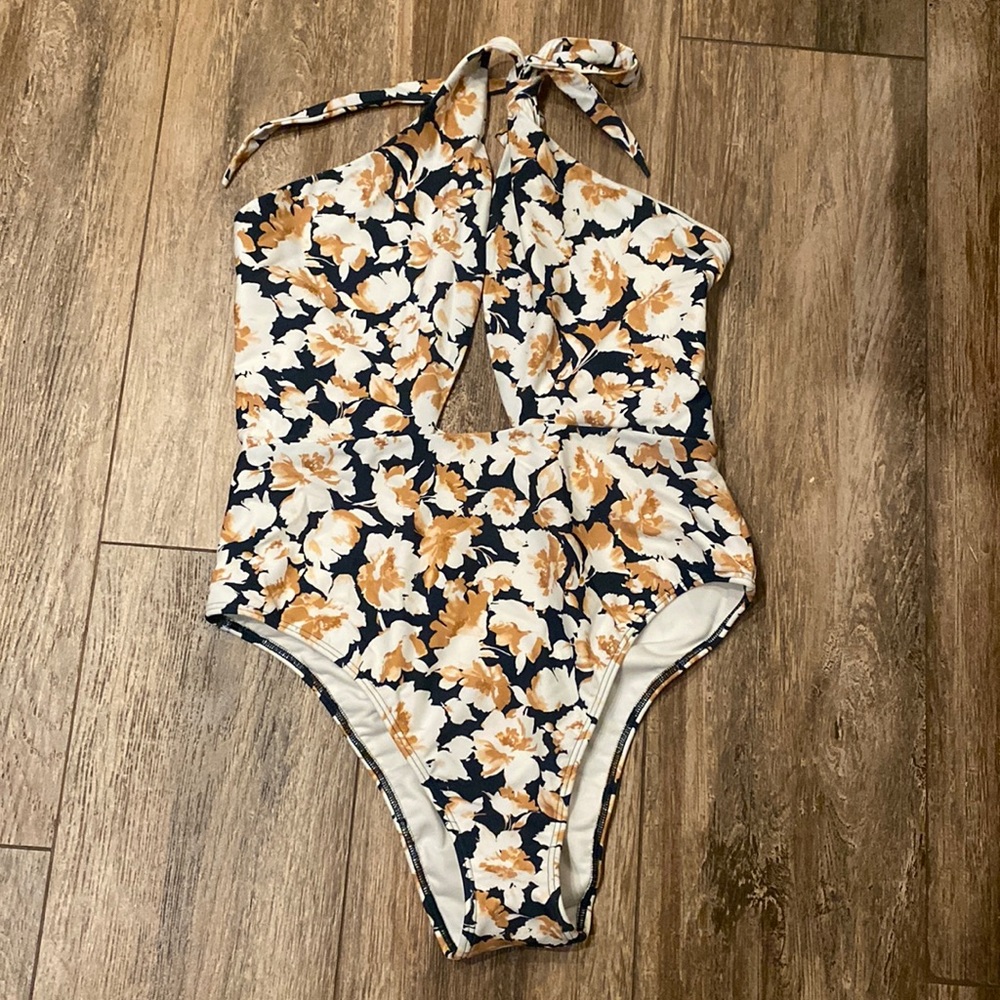 Floral Cross Halter Cutout One-Piece Swimsuit